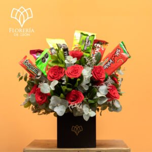 Caja rosas y dulces