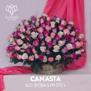 Canasta 100 rosas pastel