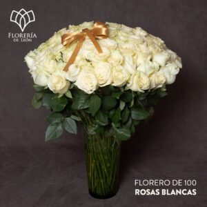 Florero 100 rosas blancas