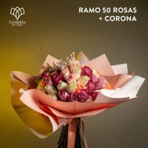 Ramo 50 rosas pastel y corona