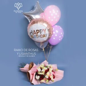 Combo ramo rosas y lisianthus + bouquet de globos