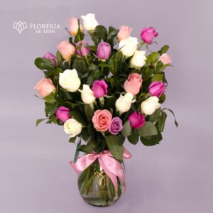 Florero 24 rosas pastel